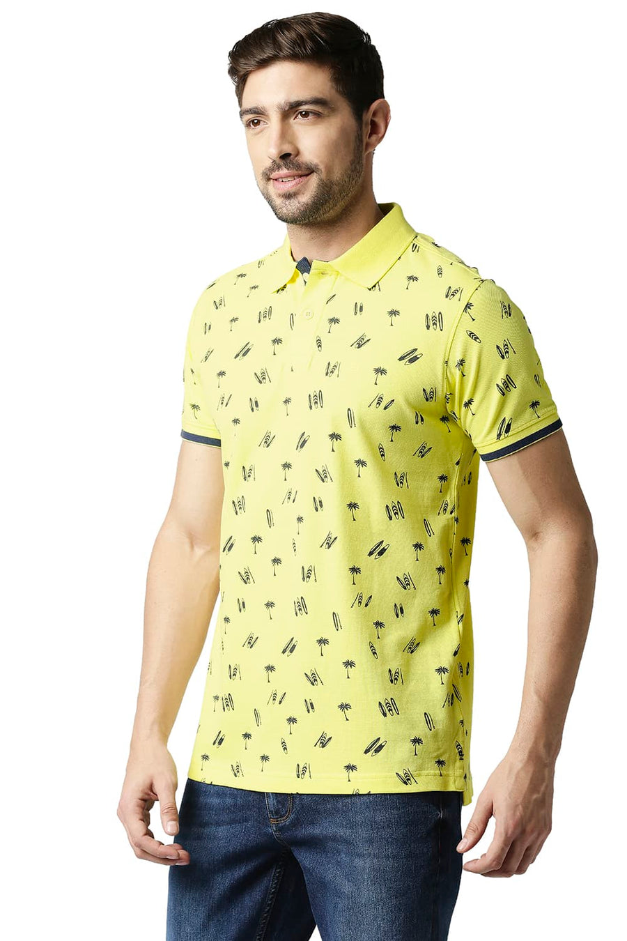 BASICS MUSCLE FIT YELLOW PEAR POLO T-SHIRT