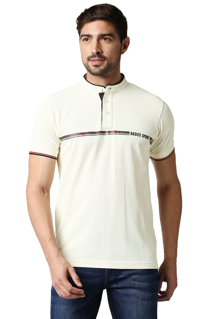 BASICS MUSCLE FIT SWEET CORN POLO T-SHIRT