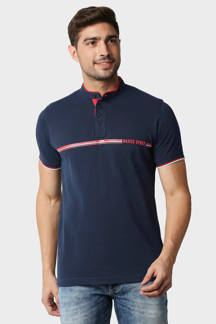 BASICS MUSCLE FIT DRESS BLUE POLO T-SHIRT