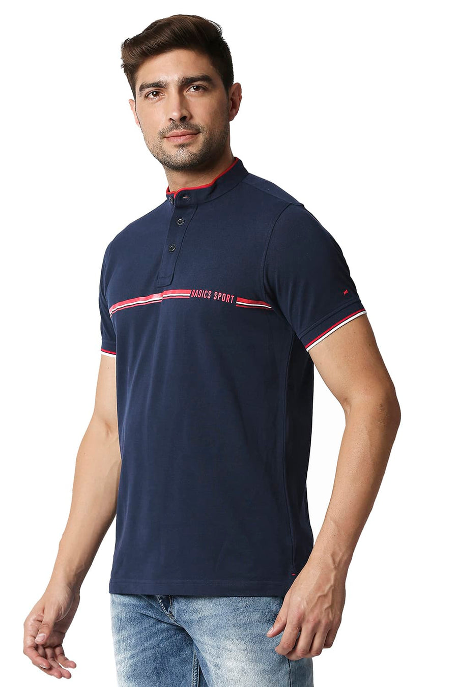 BASICS MUSCLE FIT DRESS BLUE POLO T-SHIRT