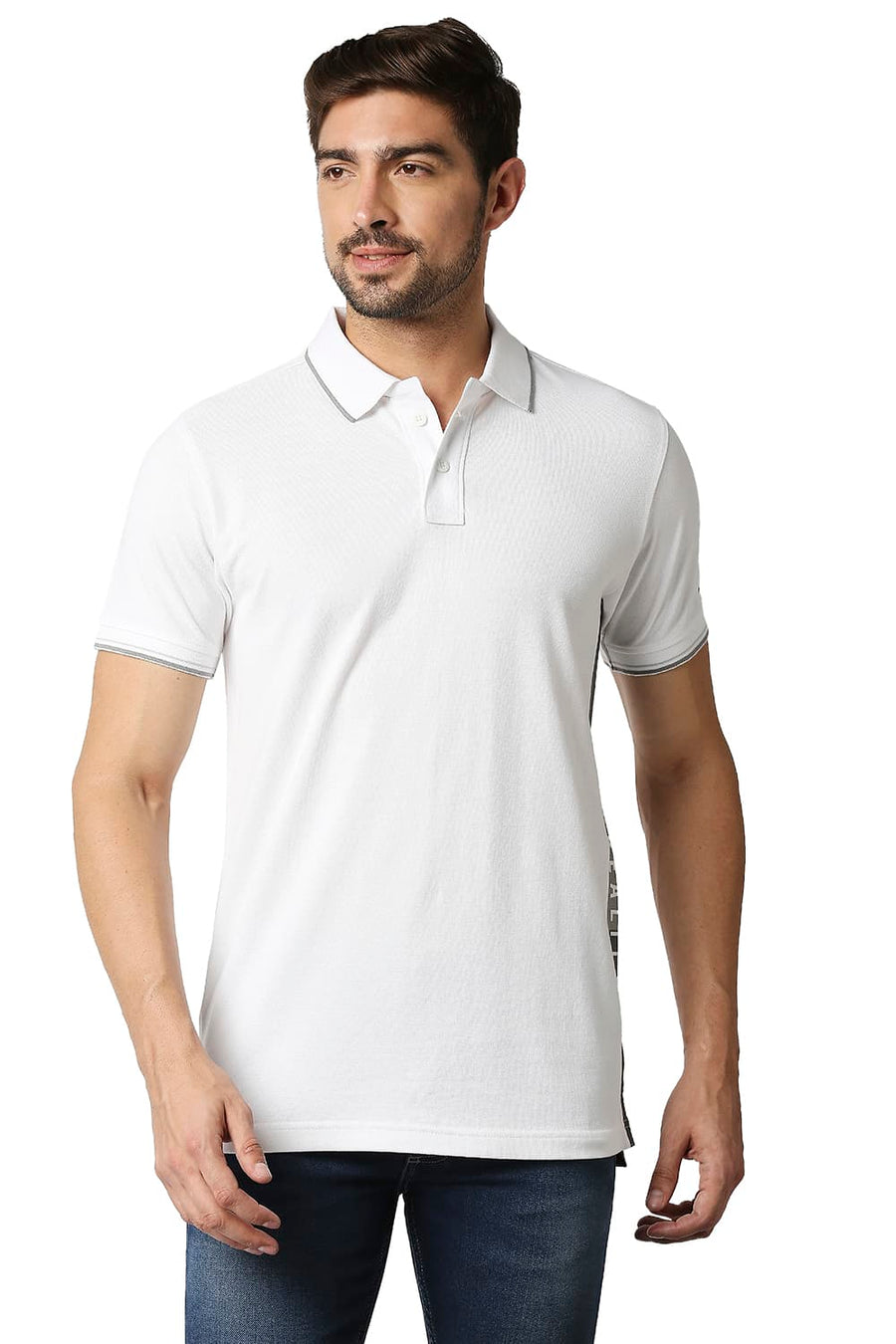 BASICS MUSCLE FIT BRIGHT WHITE POLO T-SHIRT