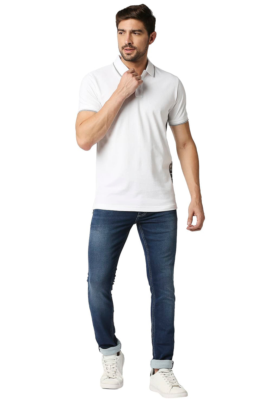 BASICS MUSCLE FIT BRIGHT WHITE POLO T-SHIRT