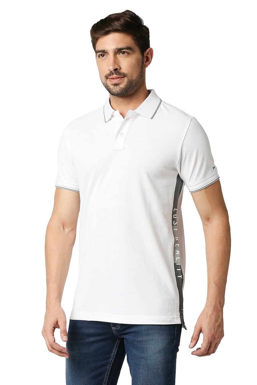 BASICS MUSCLE FIT BRIGHT WHITE POLO T-SHIRT