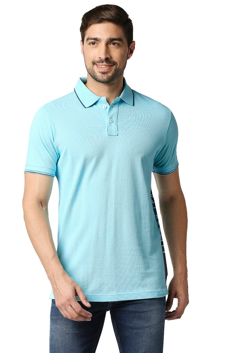 BASICS MUSCLE FIT ATOMIZER BLUE POLO T-SHIRT