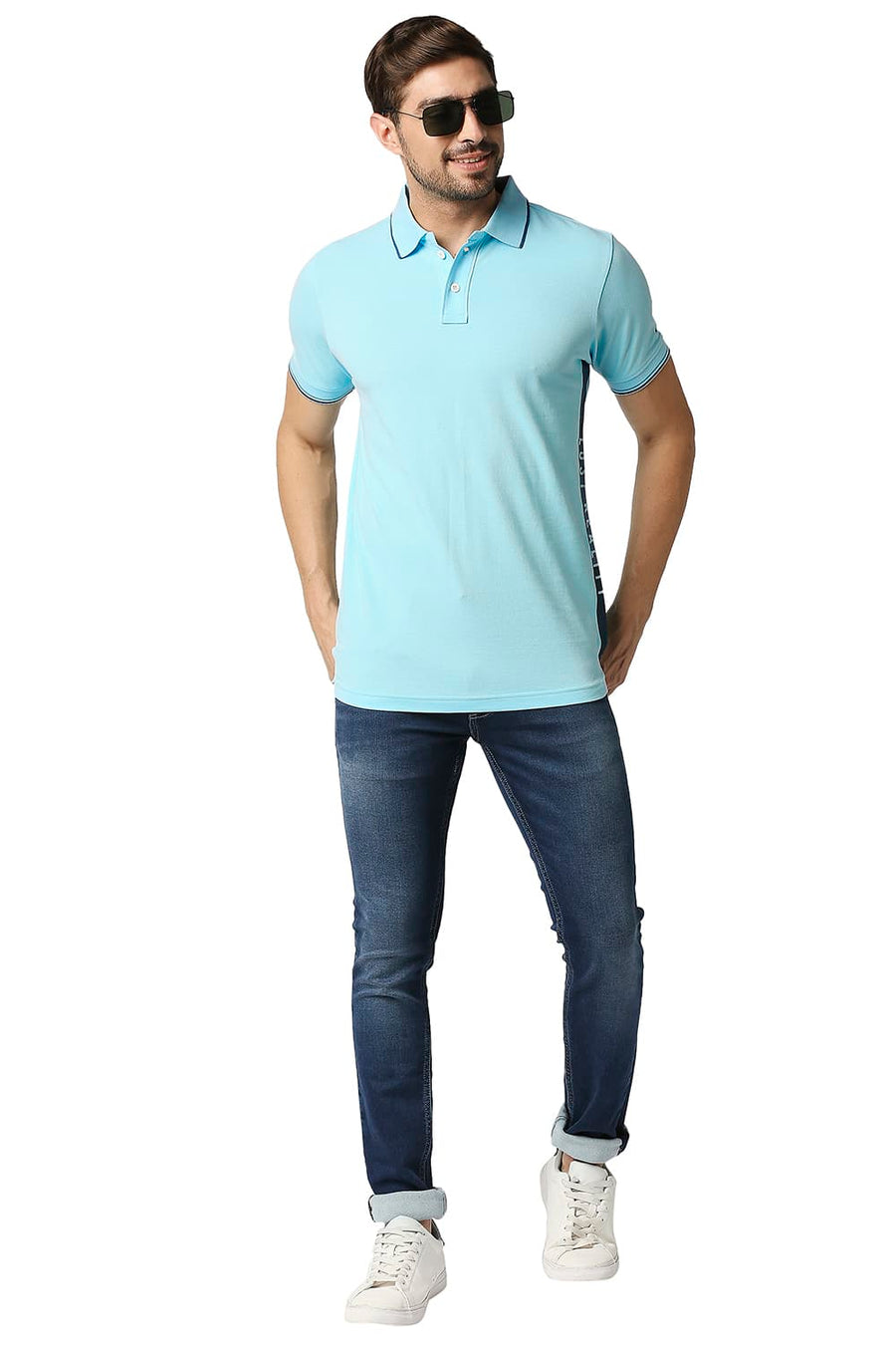 BASICS MUSCLE FIT ATOMIZER BLUE POLO T-SHIRT