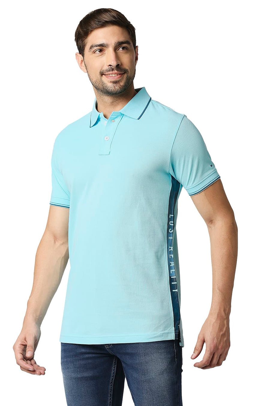 BASICS MUSCLE FIT ATOMIZER BLUE POLO T-SHIRT