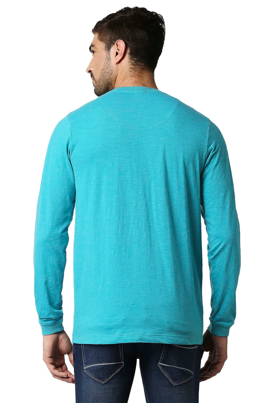 BASICS MUSCLE FIT THAHITIAN TEAL HENLEY T-SHIRT