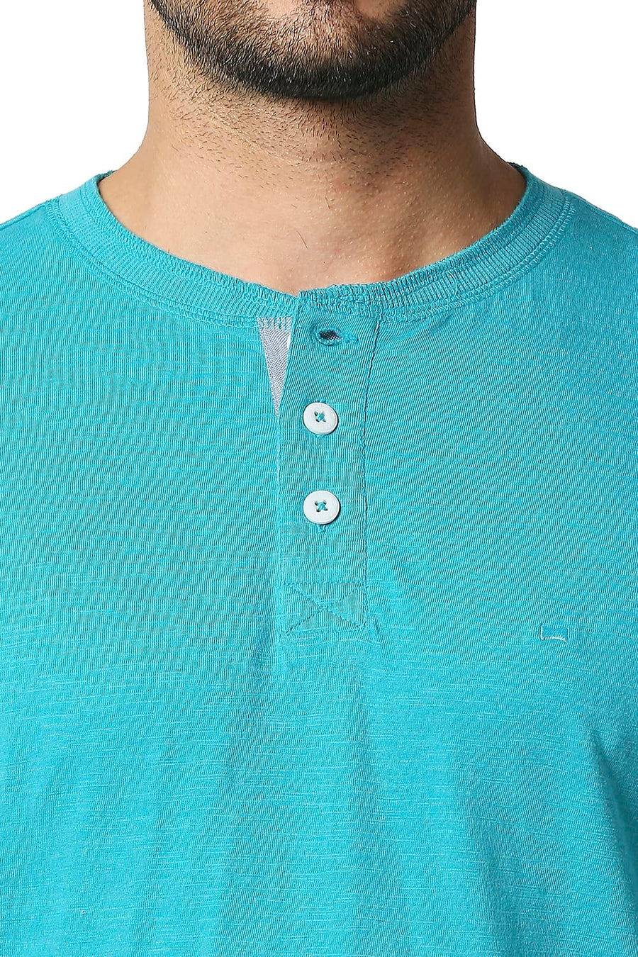 BASICS MUSCLE FIT THAHITIAN TEAL HENLEY T-SHIRT