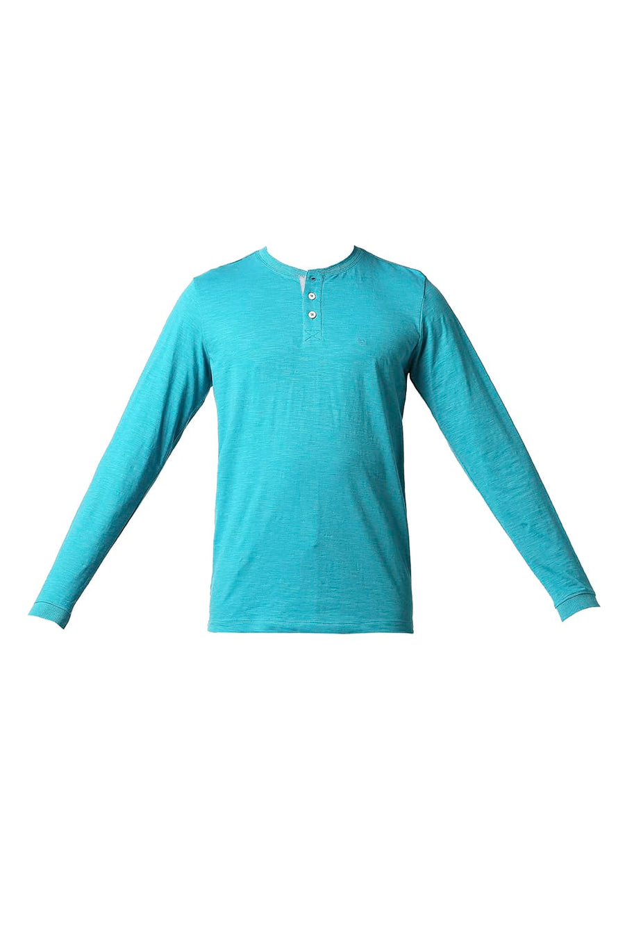 BASICS MUSCLE FIT THAHITIAN TEAL HENLEY T-SHIRT