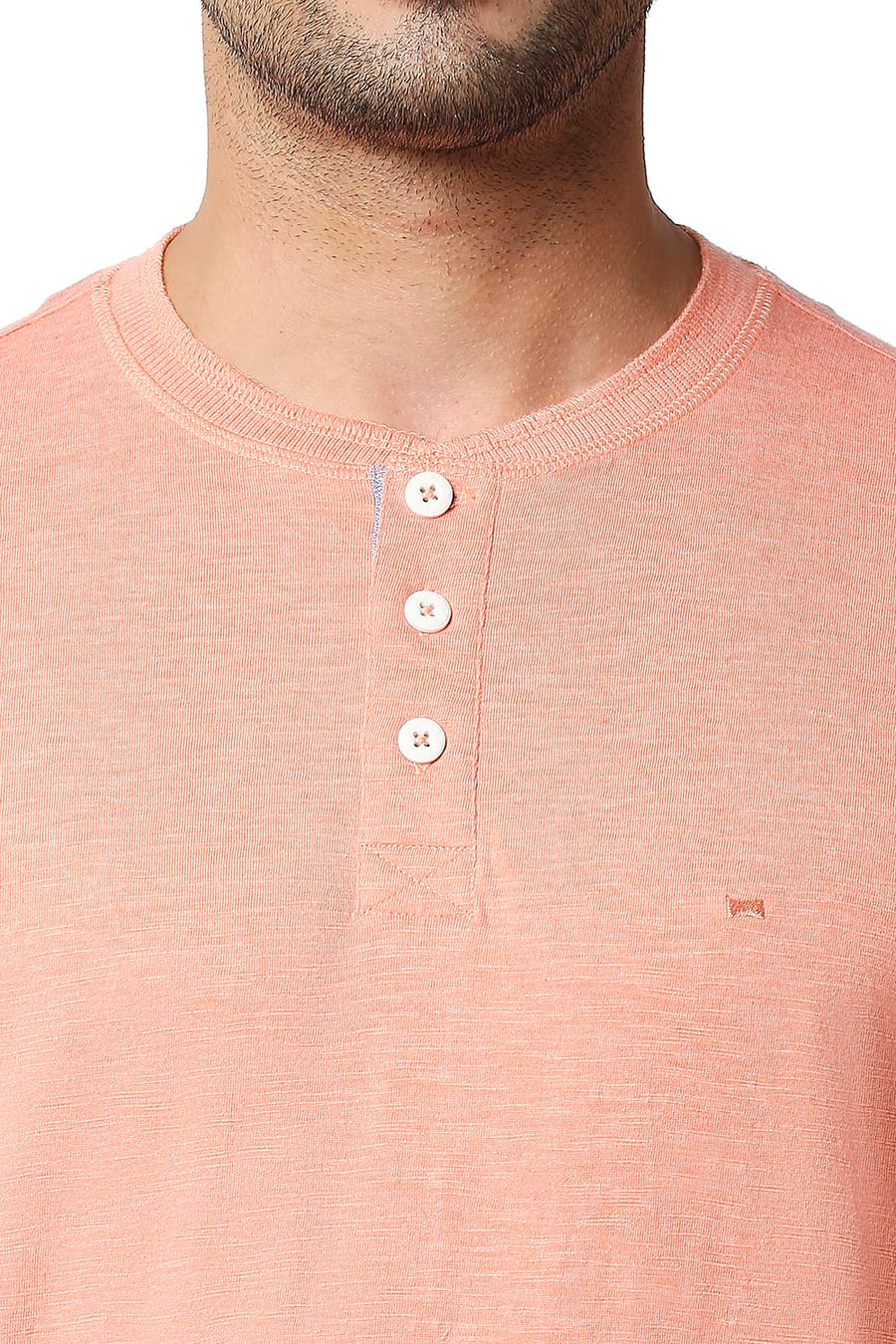 BASICS MUSCLE FIT CORAL HAZE HENLEY T-SHIRT