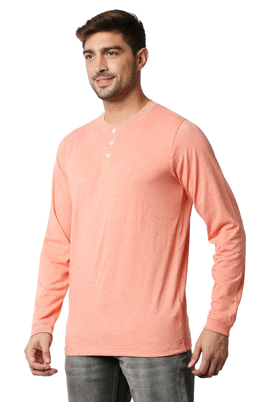 BASICS MUSCLE FIT CORAL HAZE HENLEY T-SHIRT