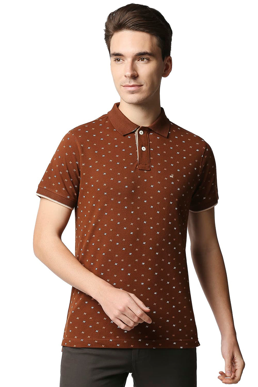 BASICS MUSCLE FIT SORREL HORSE POLO T-SHIRT