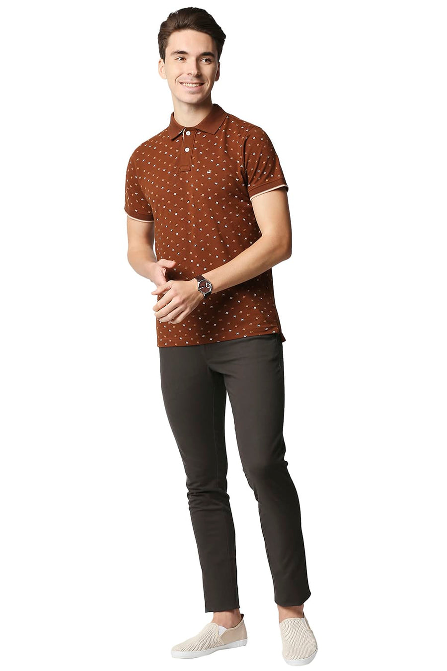 BASICS MUSCLE FIT SORREL HORSE POLO T-SHIRT