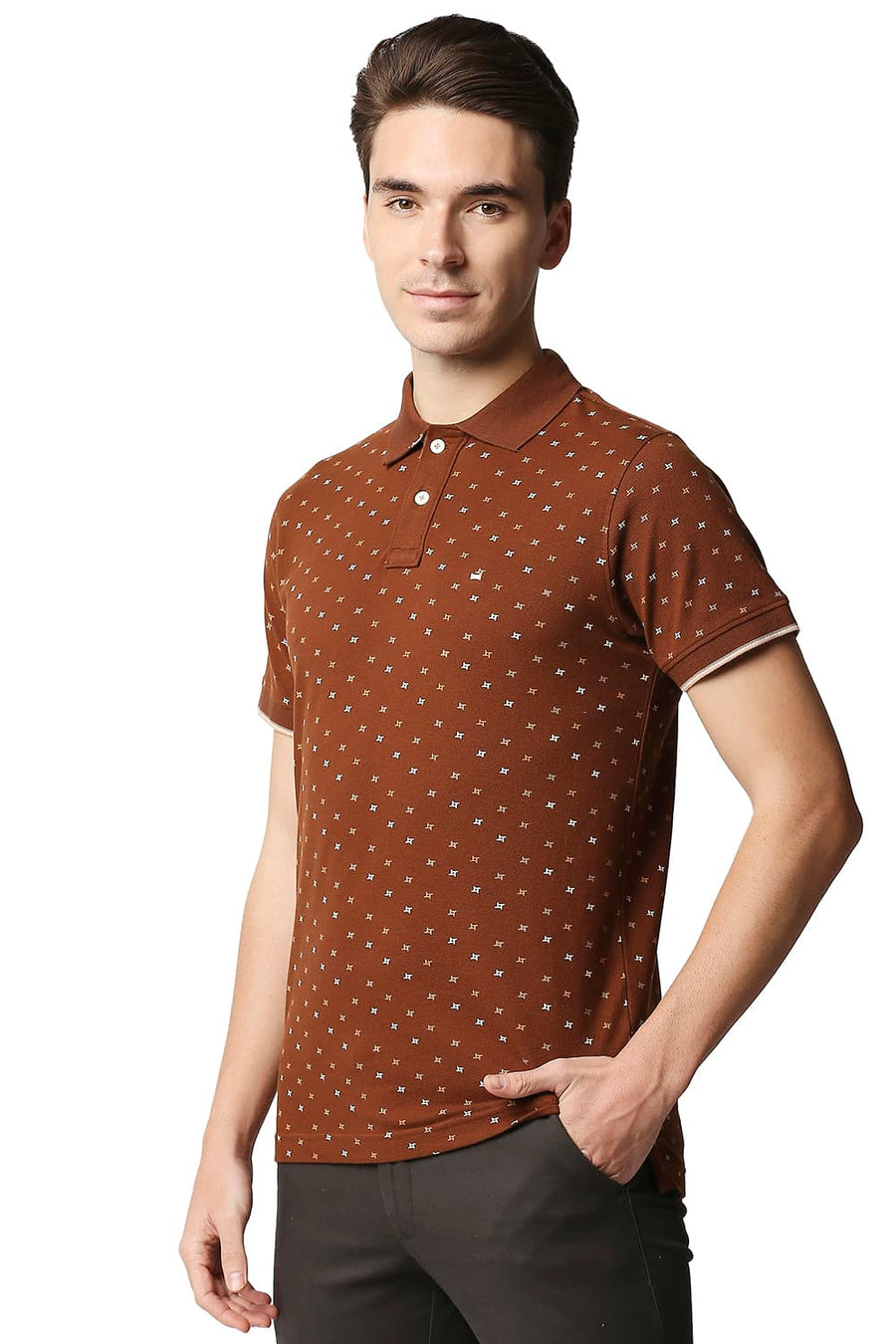 BASICS MUSCLE FIT SORREL HORSE POLO T-SHIRT