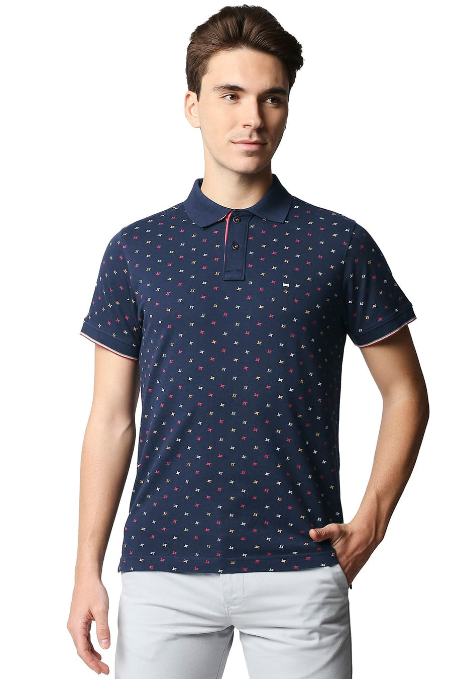 BASICS MUSCLE FIT PAGEANT BLUE POLO T-SHIRT