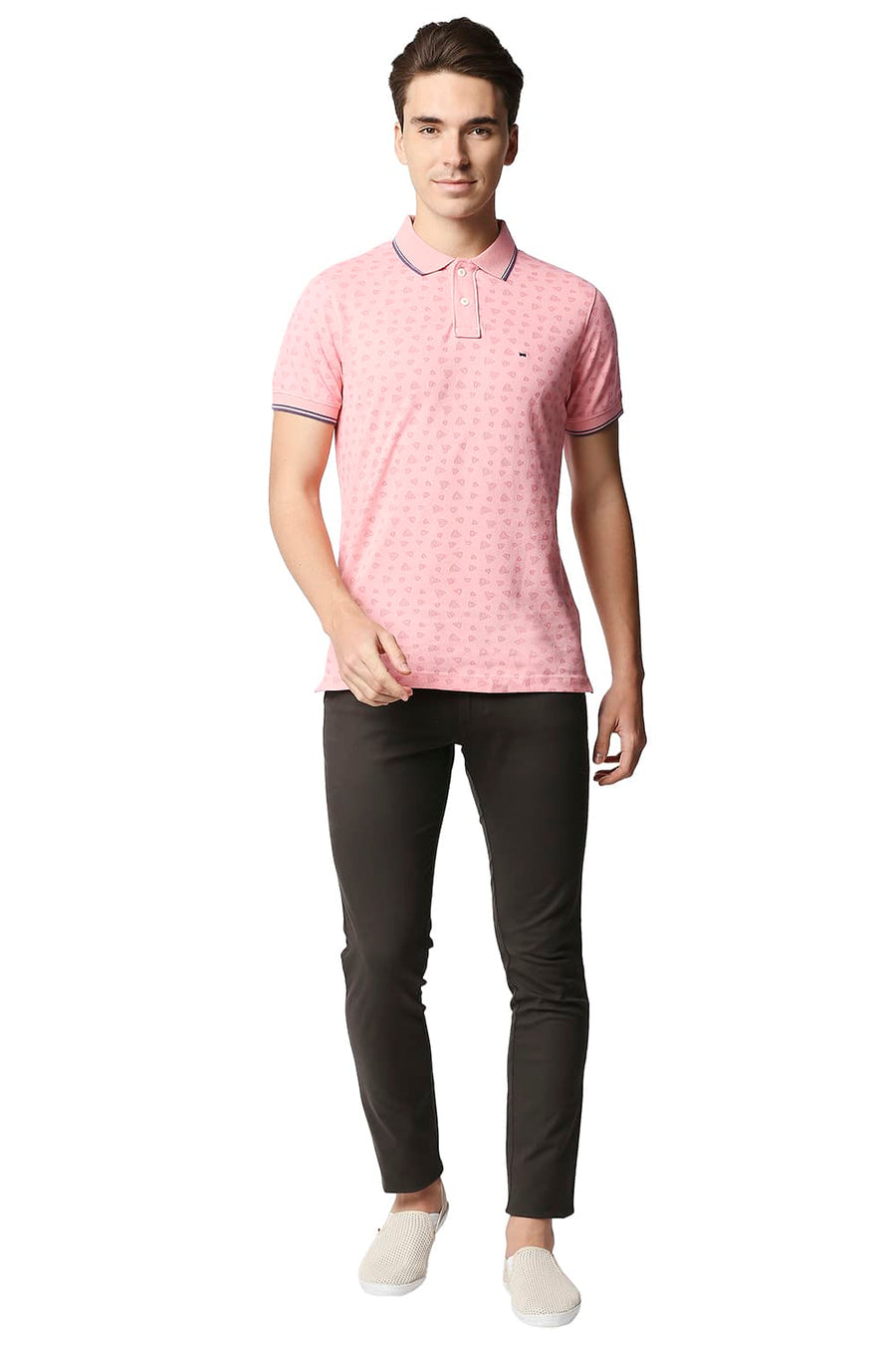 BASICS MUSCLE FIT PALE ROSETTE POLO T-SHIRT