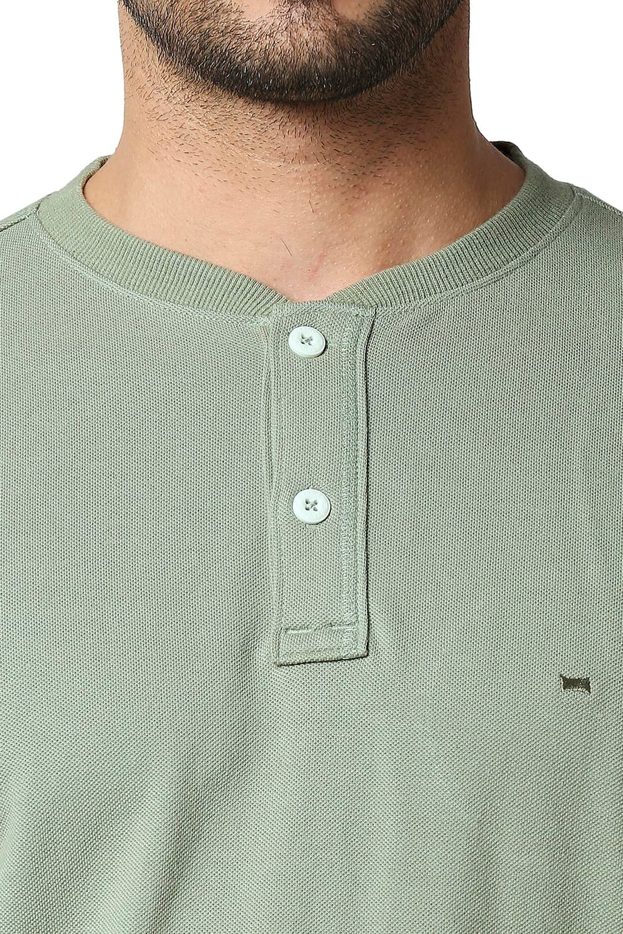 BASICS MUSCLE FIT DRIED SAGE HENLEY T-SHIRT