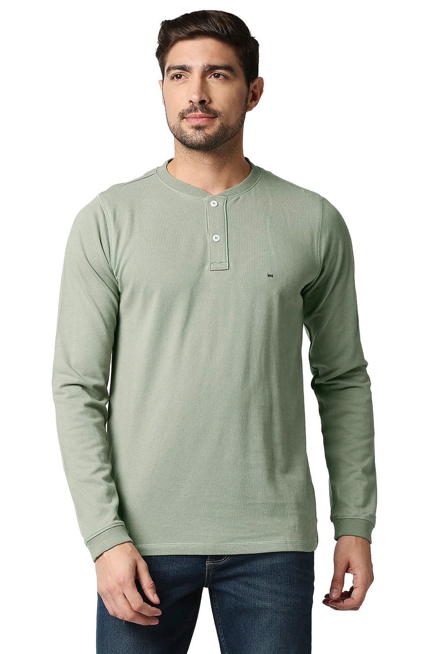 BASICS MUSCLE FIT DRIED SAGE HENLEY T-SHIRT