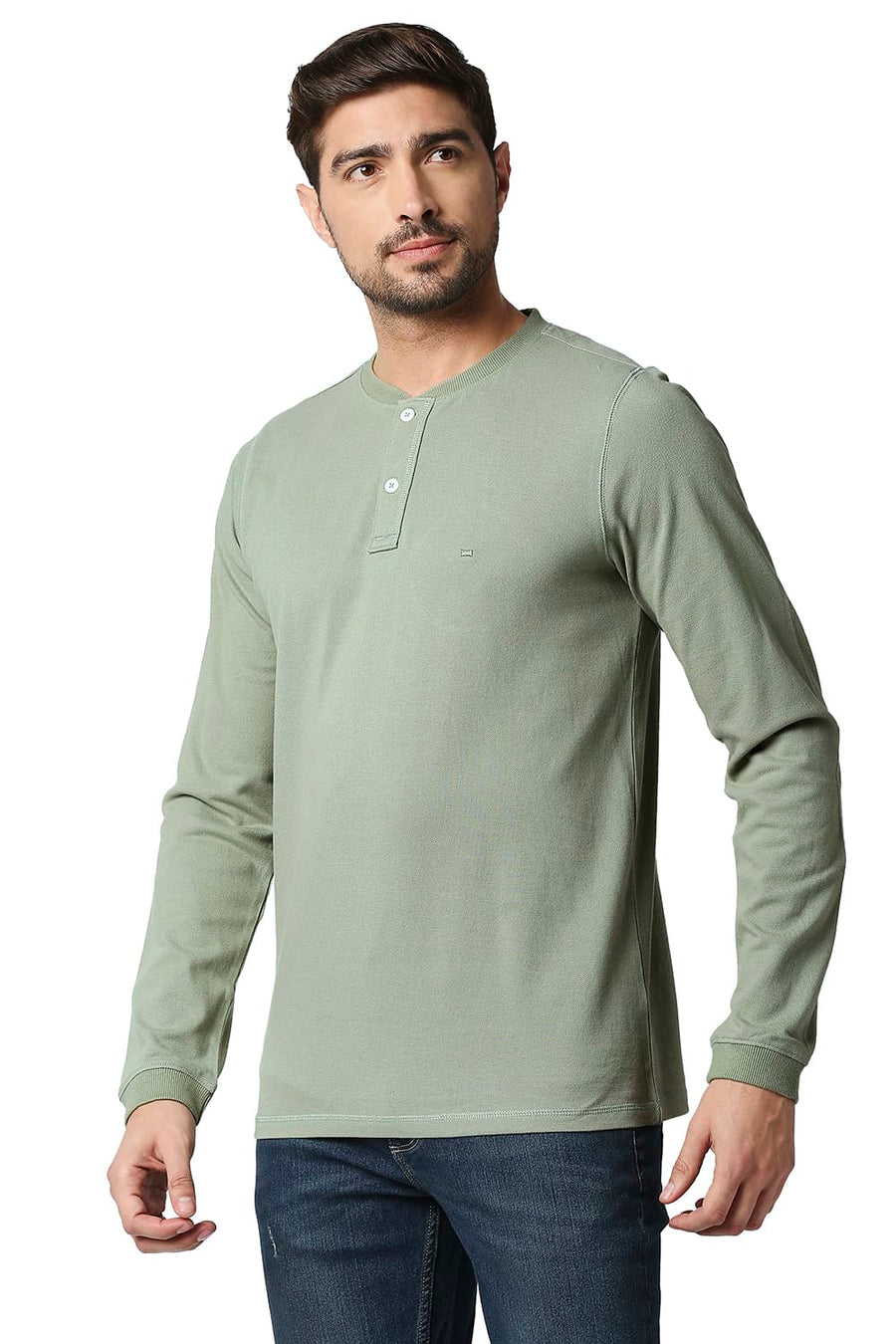 BASICS MUSCLE FIT DRIED SAGE HENLEY T-SHIRT