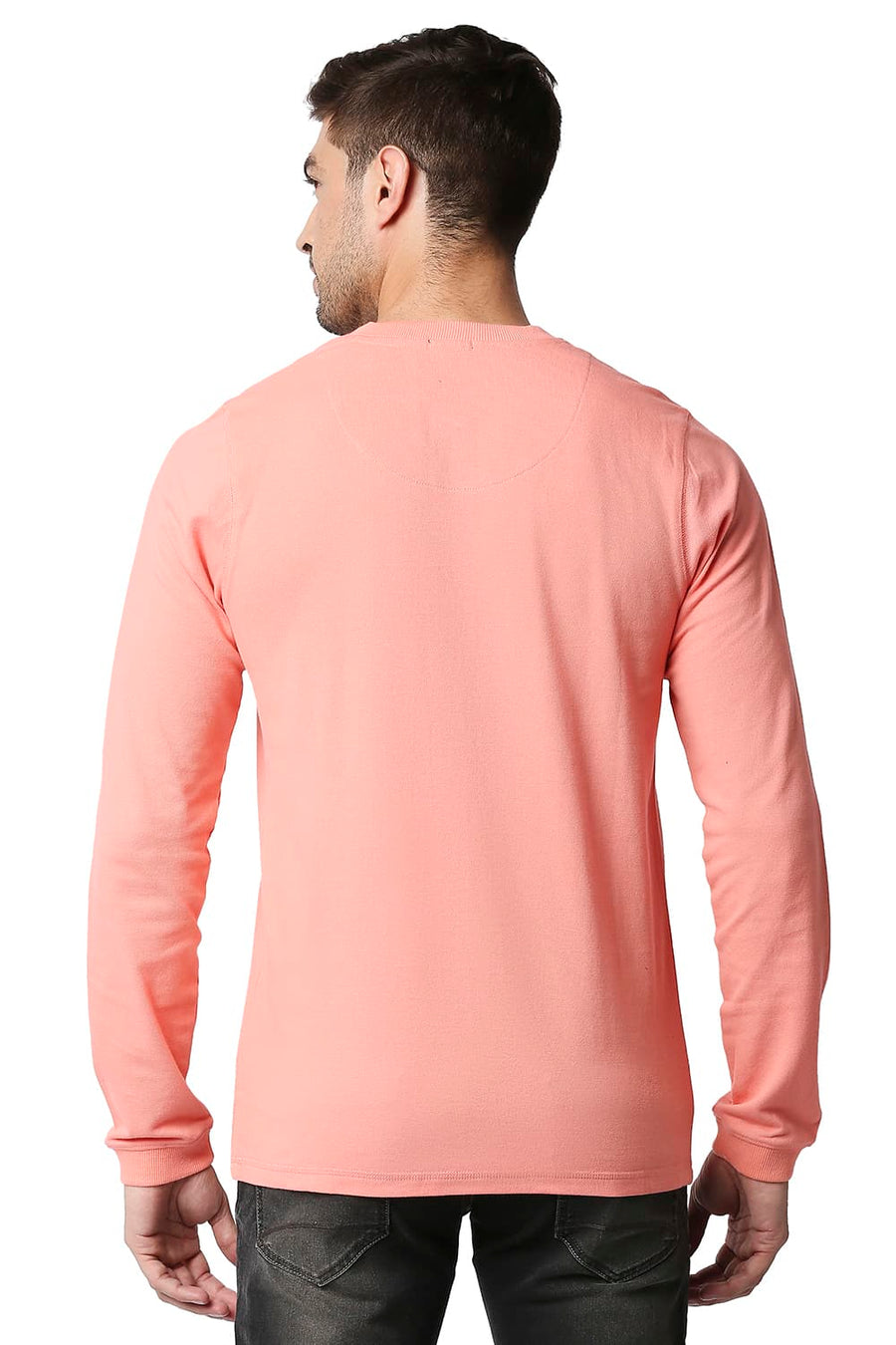 BASICS MUSCLE FIT CORAL ALMOND HENLEY T-SHIRT