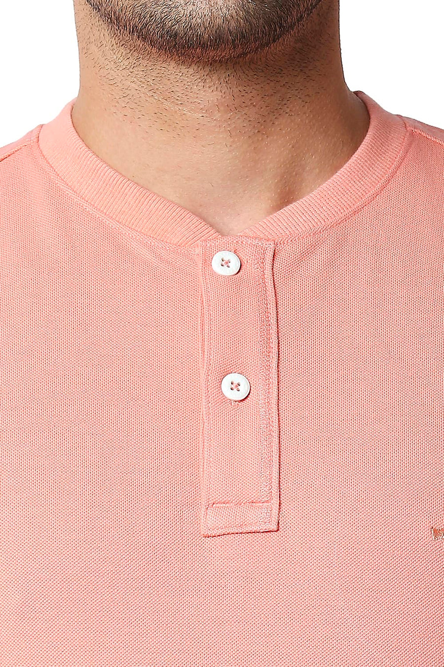 BASICS MUSCLE FIT CORAL ALMOND HENLEY T-SHIRT