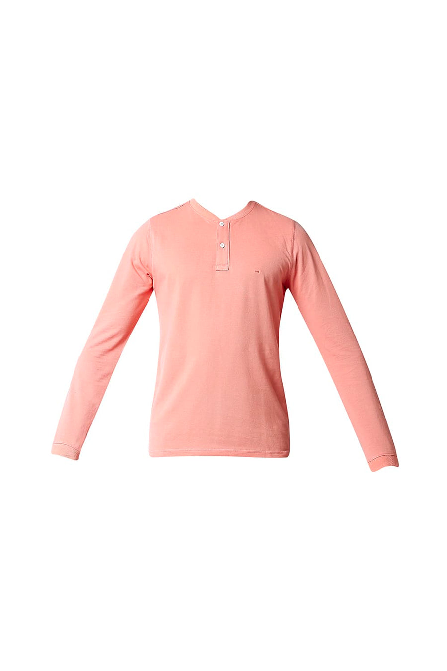 BASICS MUSCLE FIT CORAL ALMOND HENLEY T-SHIRT