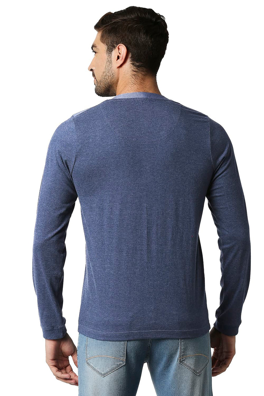 BASICS MUSCLE FIT PAGEANT BLUE HENLEY T-SHIRT