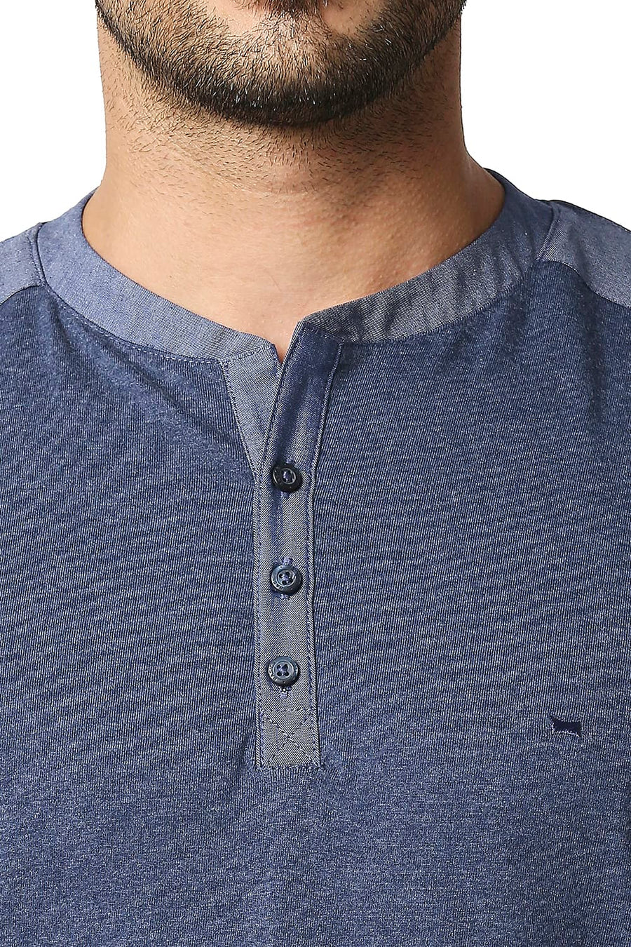 BASICS MUSCLE FIT PAGEANT BLUE HENLEY T-SHIRT