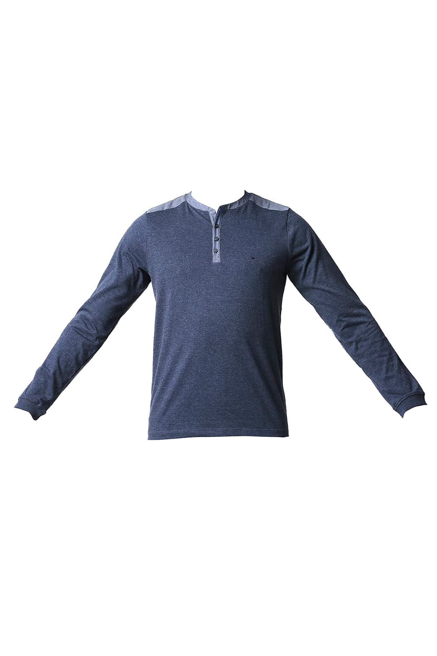BASICS MUSCLE FIT PAGEANT BLUE HENLEY T-SHIRT
