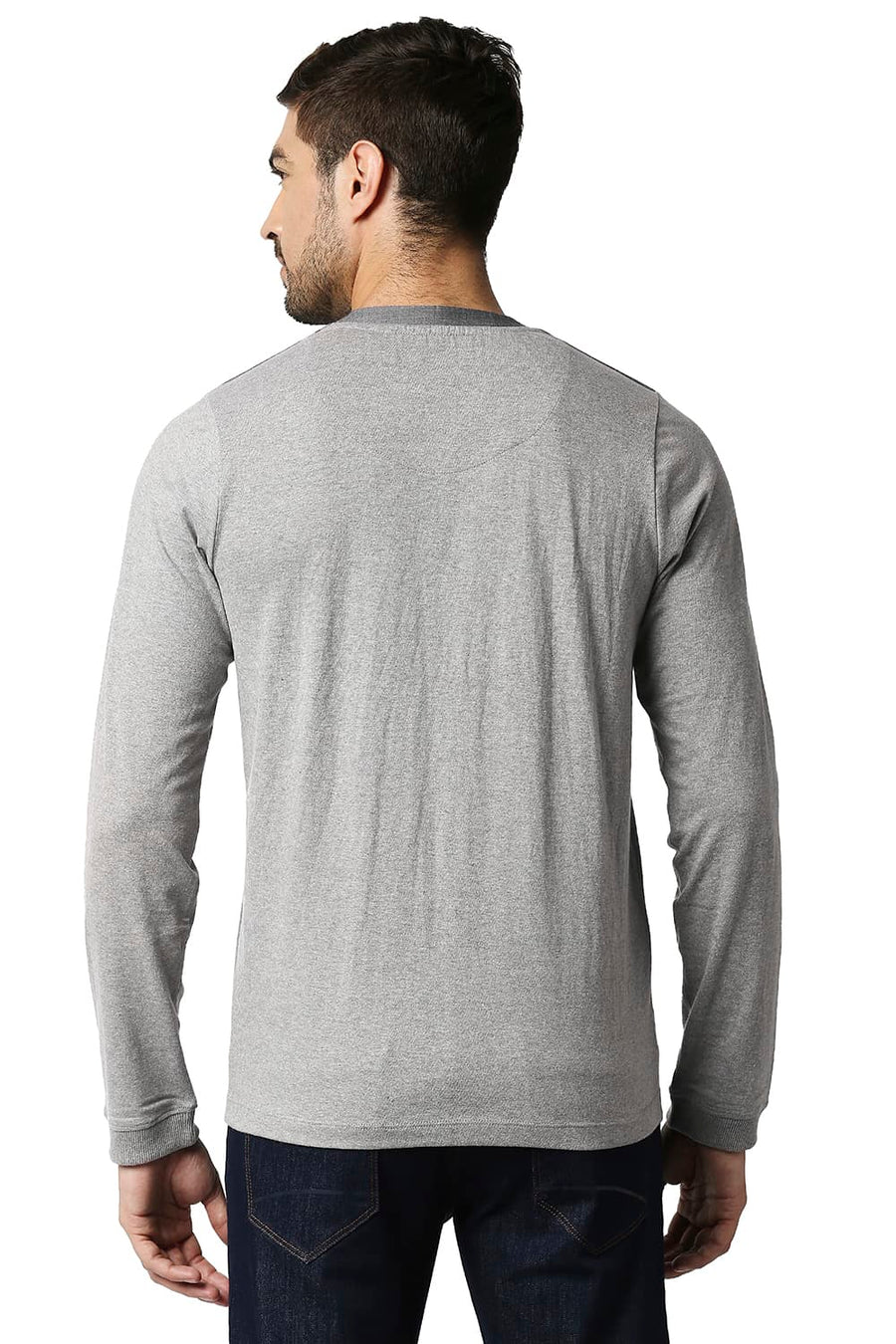 BASICS MUSCLE FIT DARK HEATHER GREY HENLEY T-SHIRT