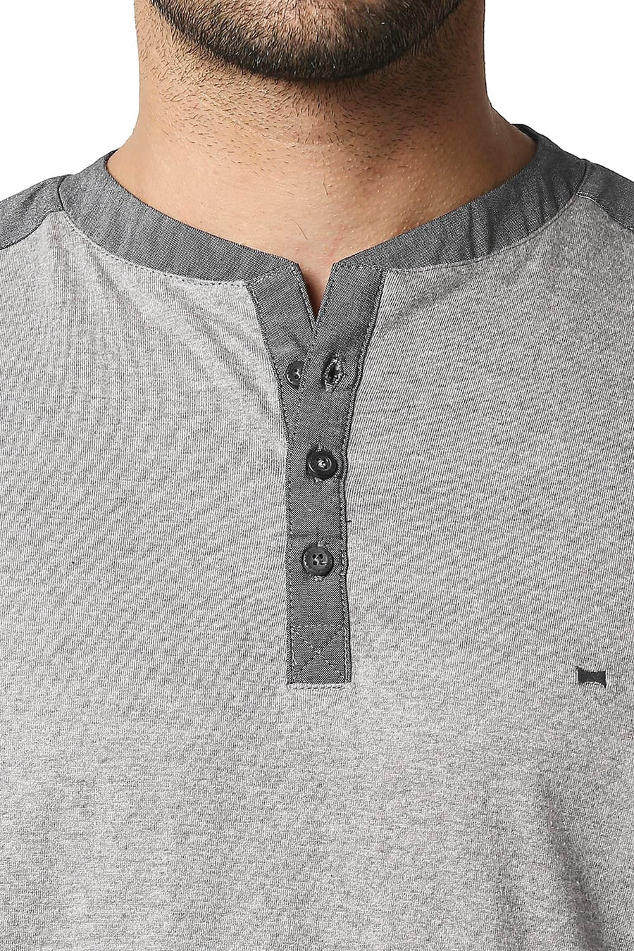BASICS MUSCLE FIT DARK HEATHER GREY HENLEY T-SHIRT