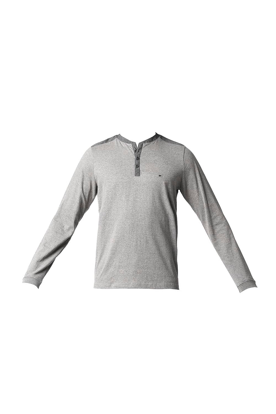 BASICS MUSCLE FIT DARK HEATHER GREY HENLEY T-SHIRT
