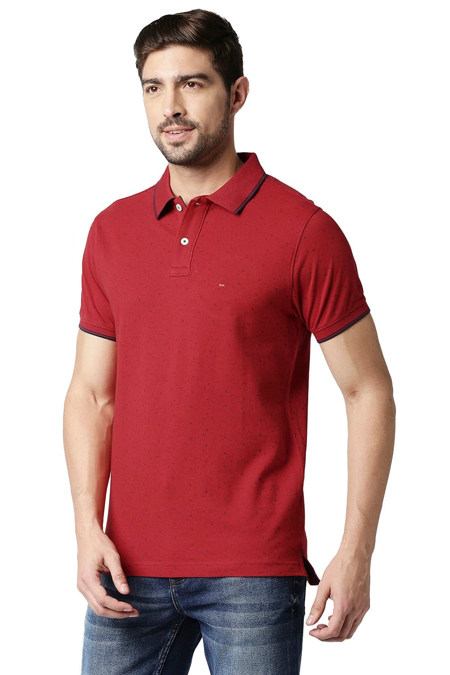 BASICS MUSCLE FIT RIO RED POLO T-SHIRT