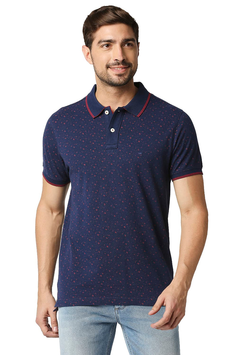 BASICS MUSCLE FIT PAGEANT BLUE POLO T-SHIRT