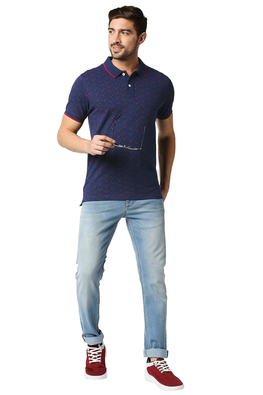 BASICS MUSCLE FIT PAGEANT BLUE POLO T-SHIRT