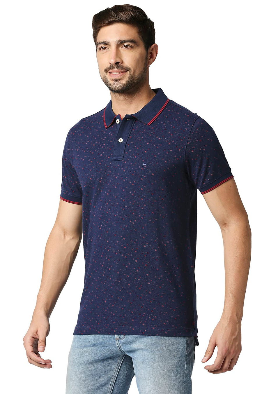 BASICS MUSCLE FIT PAGEANT BLUE POLO T-SHIRT
