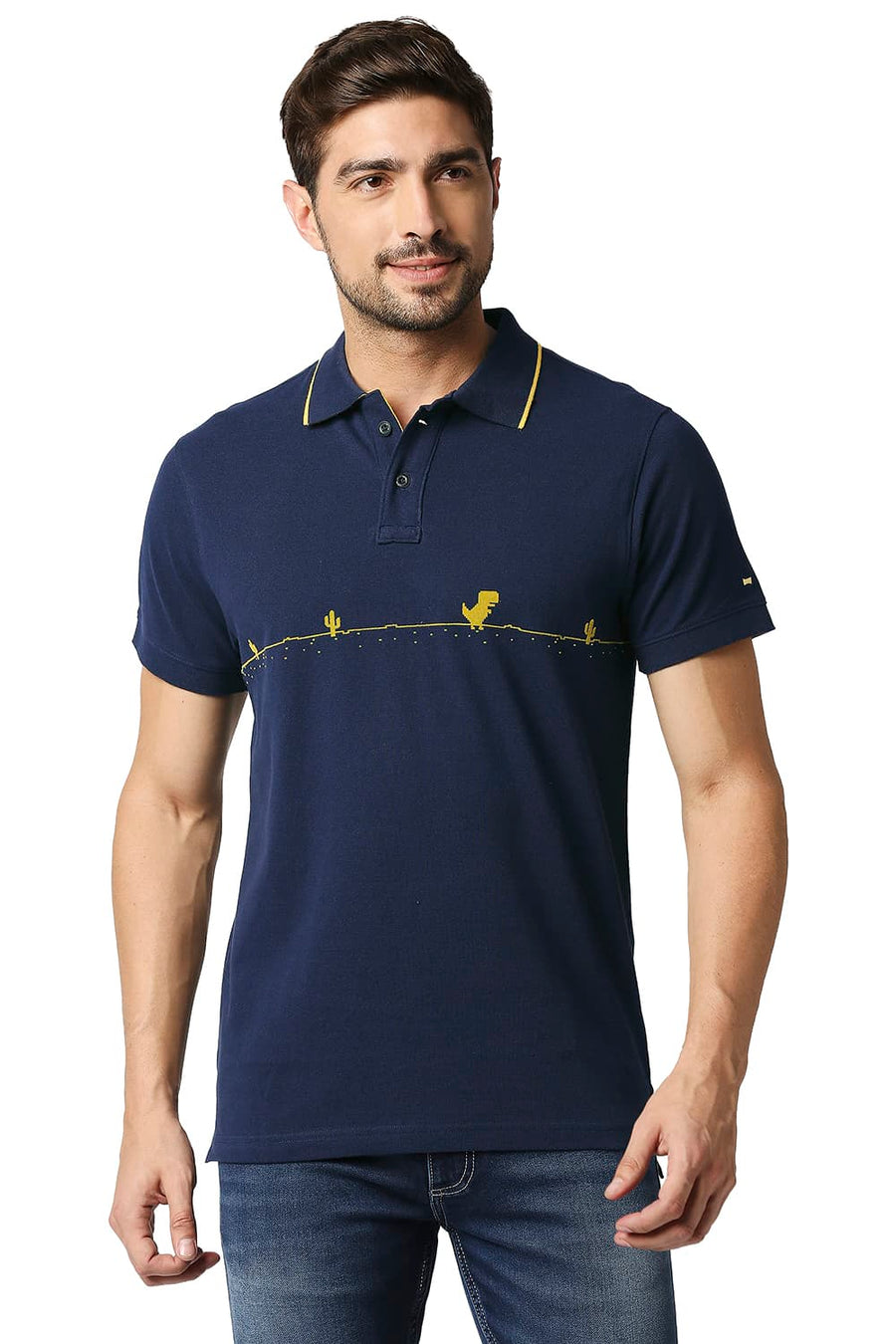 BASICS MUSCLE FIT PAGEANT BLUE POLO T-SHIRT