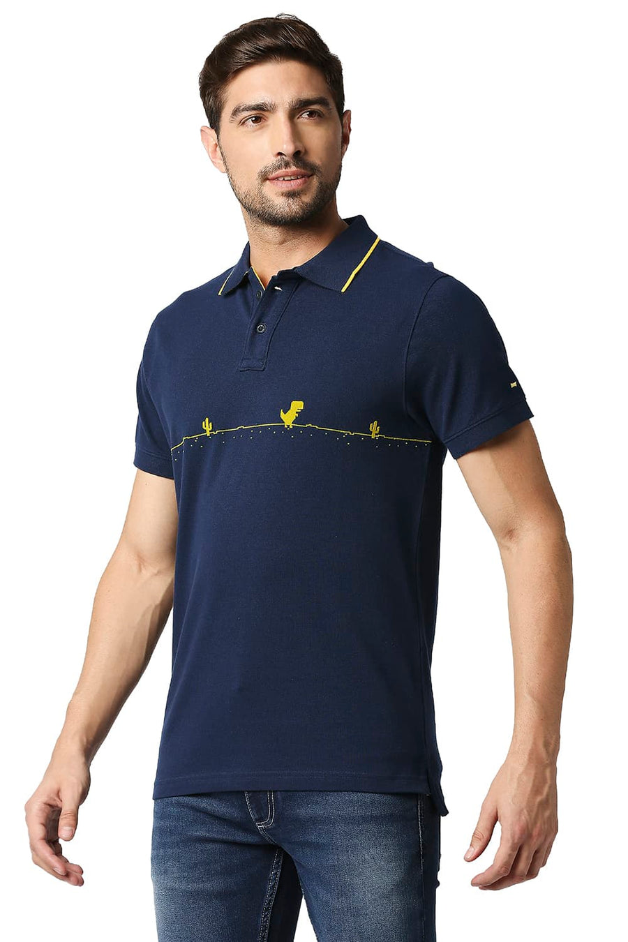 BASICS MUSCLE FIT PAGEANT BLUE POLO T-SHIRT