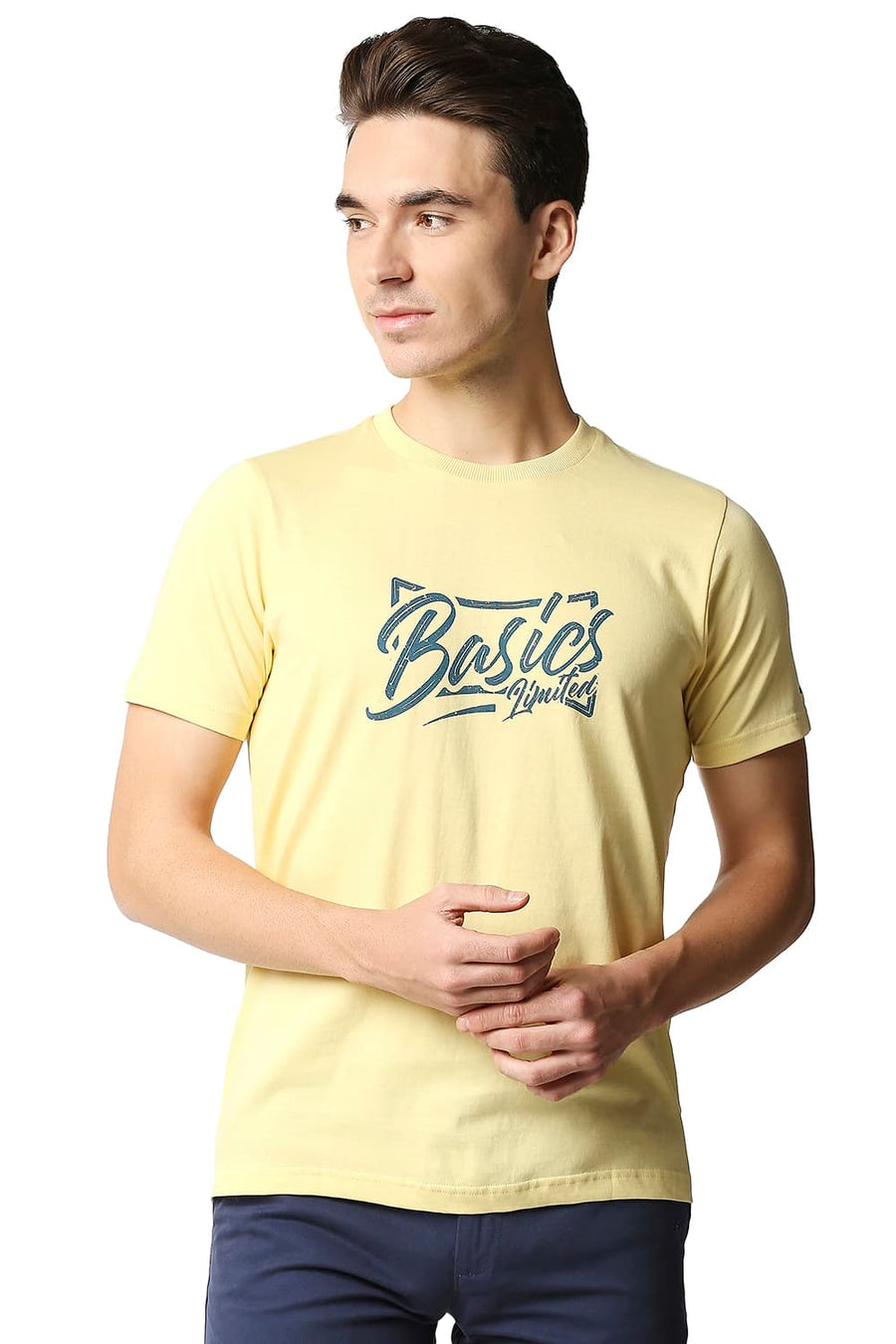BASICS MUSCLE FIT FRENCH VANILLA CREW NECK T-SHIRT