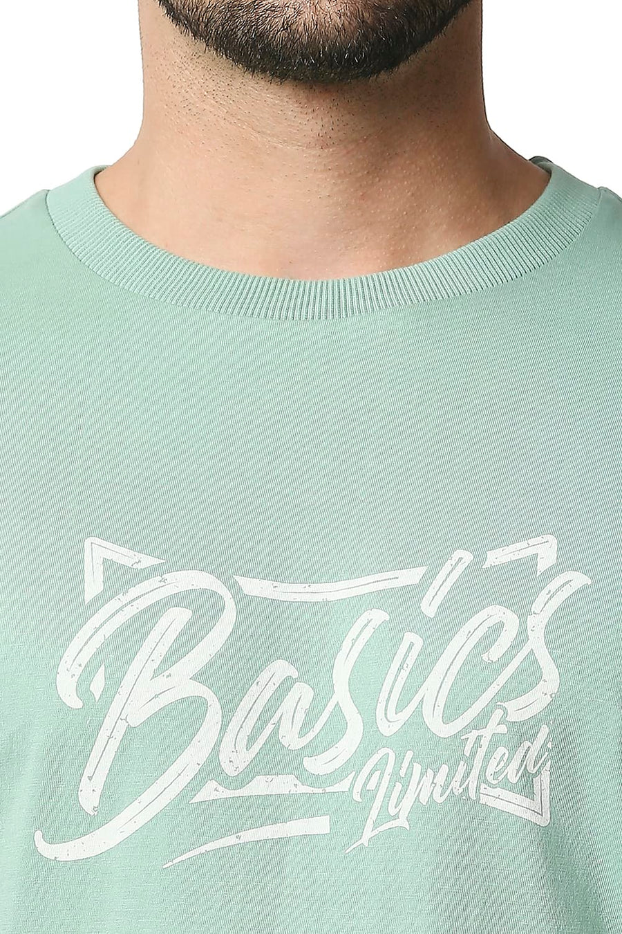 BASICS MUSCLE FIT GRANITE GREEN CREW NECK T-SHIRT