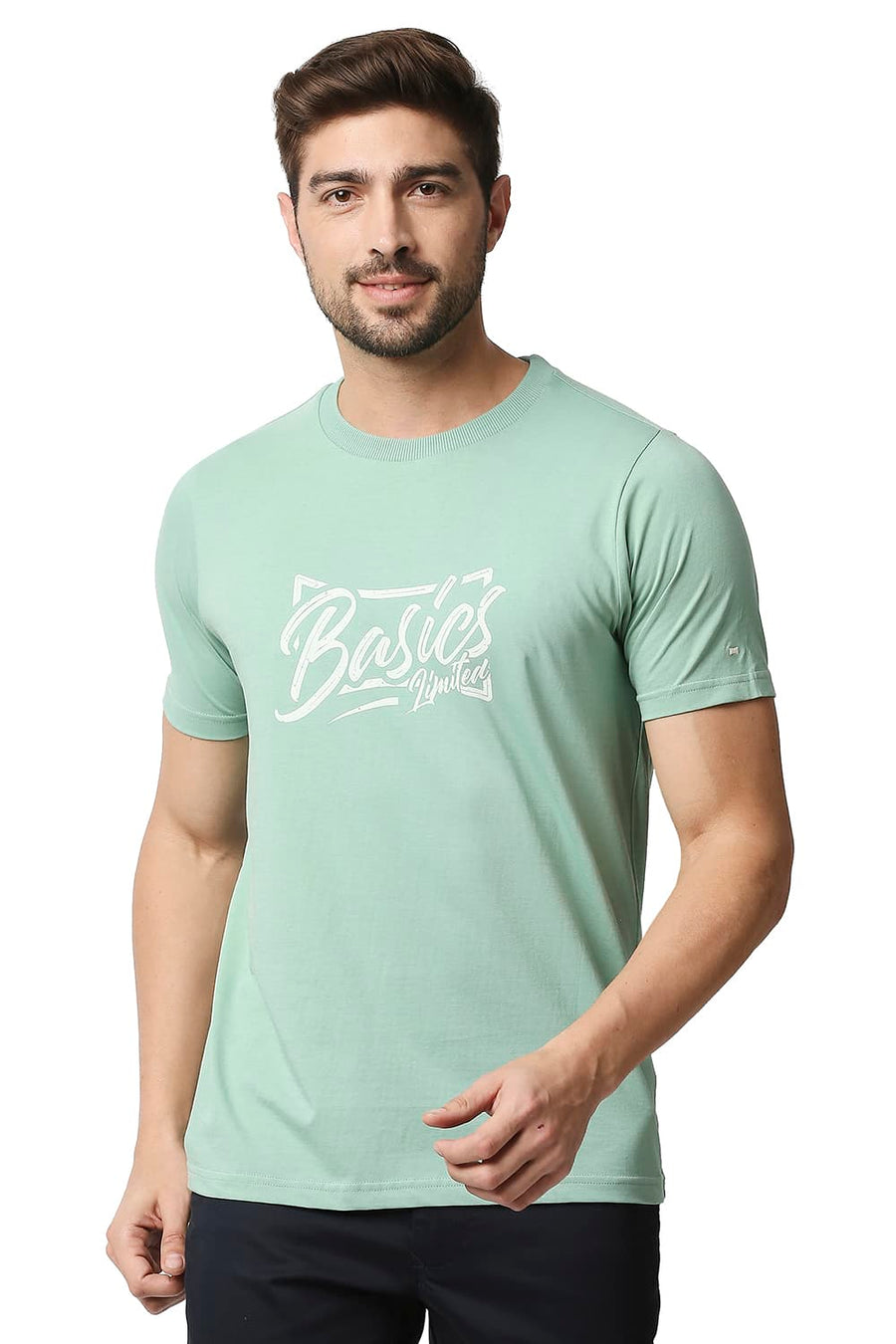 BASICS MUSCLE FIT GRANITE GREEN CREW NECK T-SHIRT