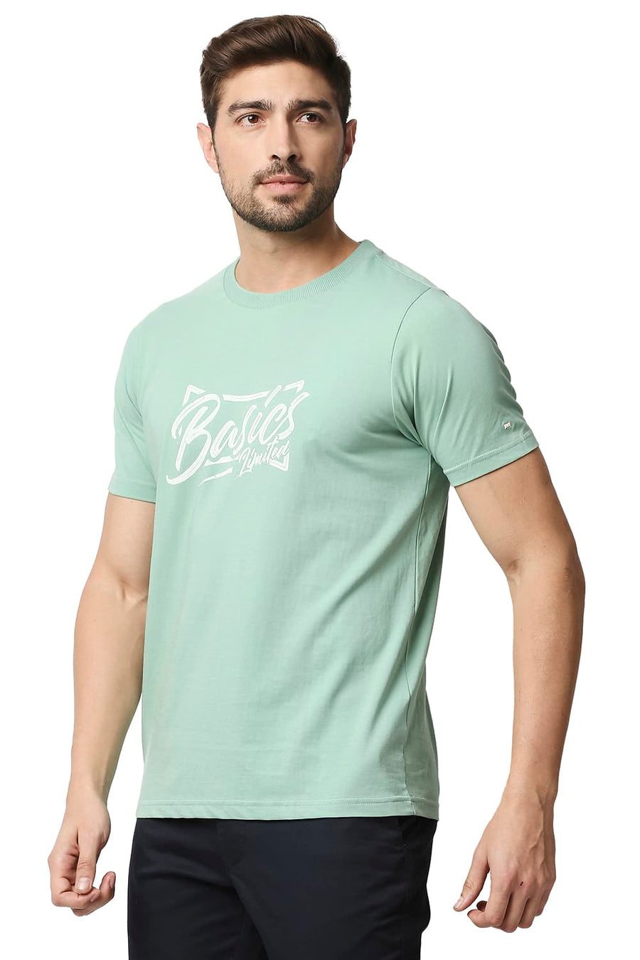 BASICS MUSCLE FIT GRANITE GREEN CREW NECK T-SHIRT