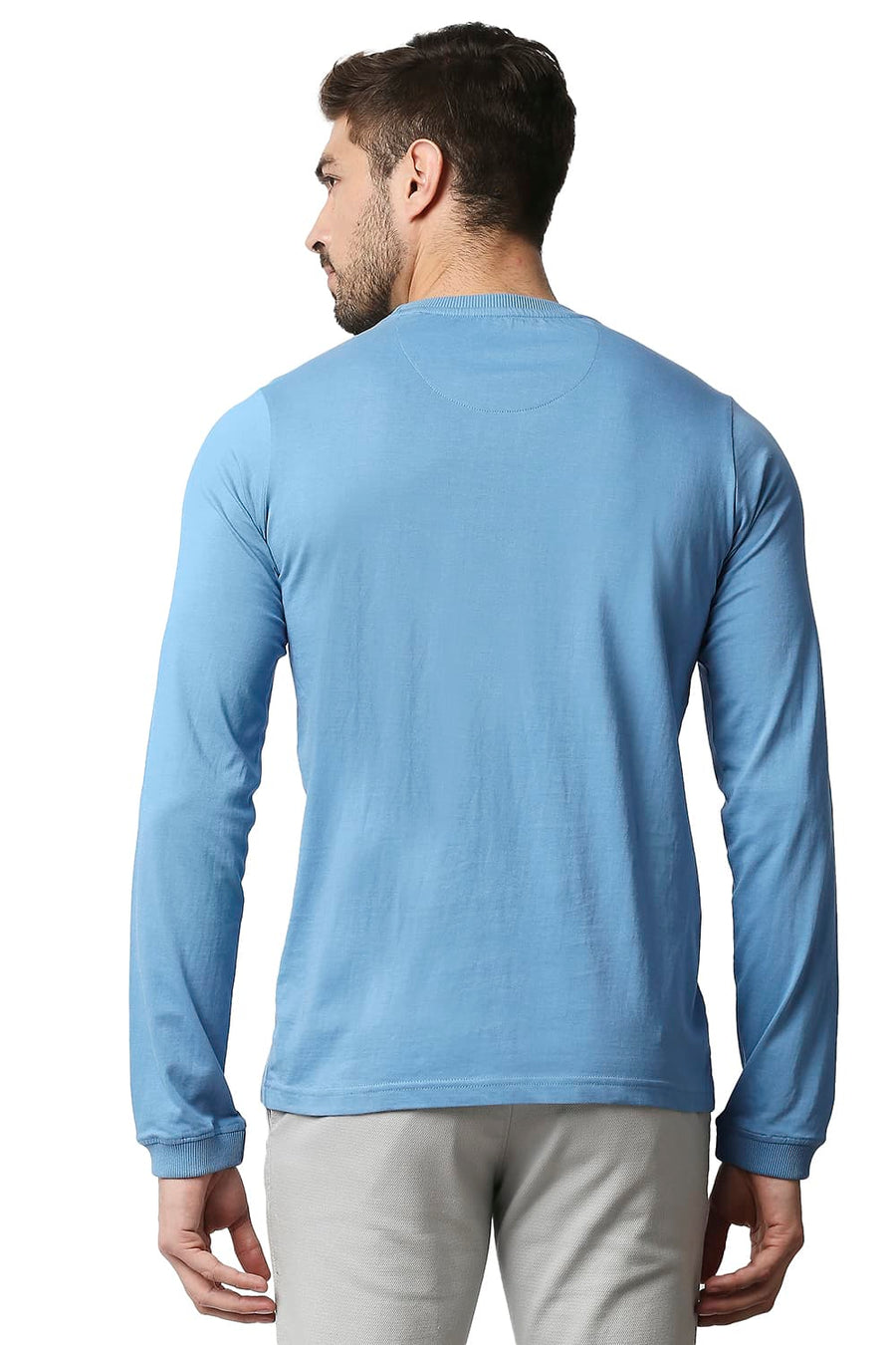 BASICS MUSCLE FIT NIAGARA BLUE CREW NECK T-SHIRT