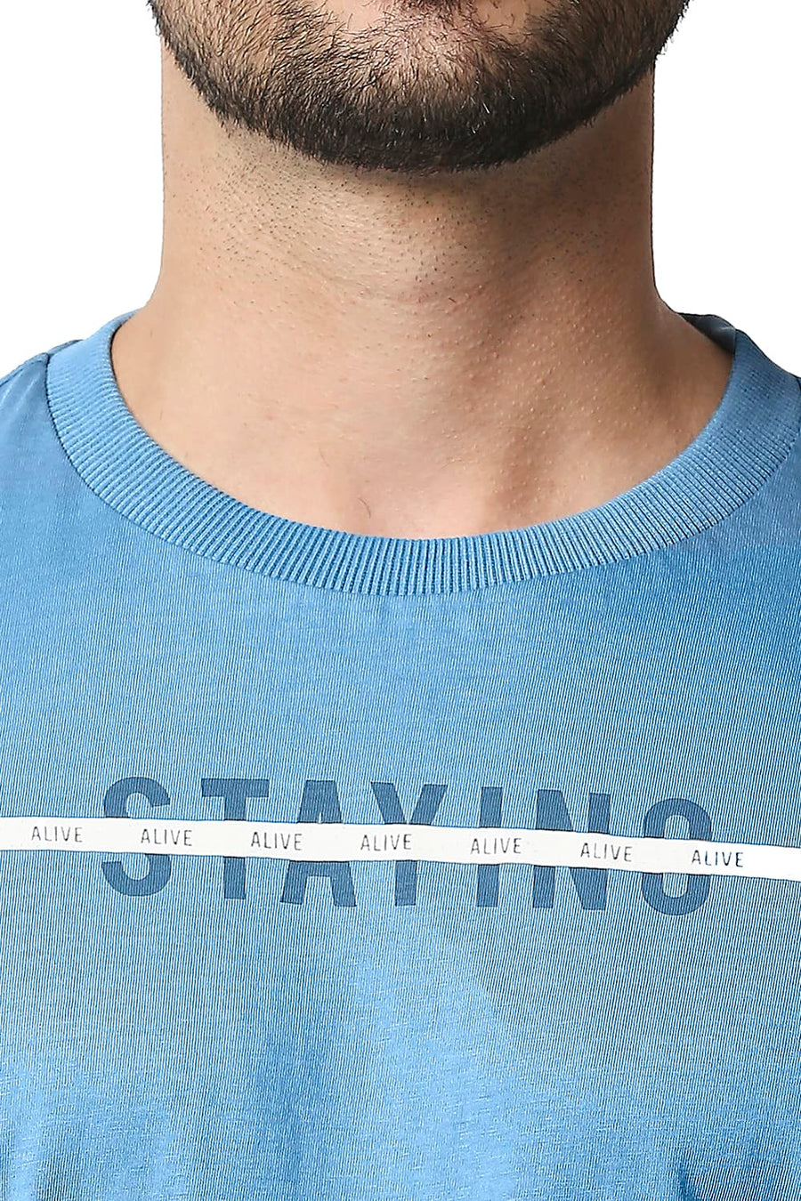 BASICS MUSCLE FIT NIAGARA BLUE CREW NECK T-SHIRT