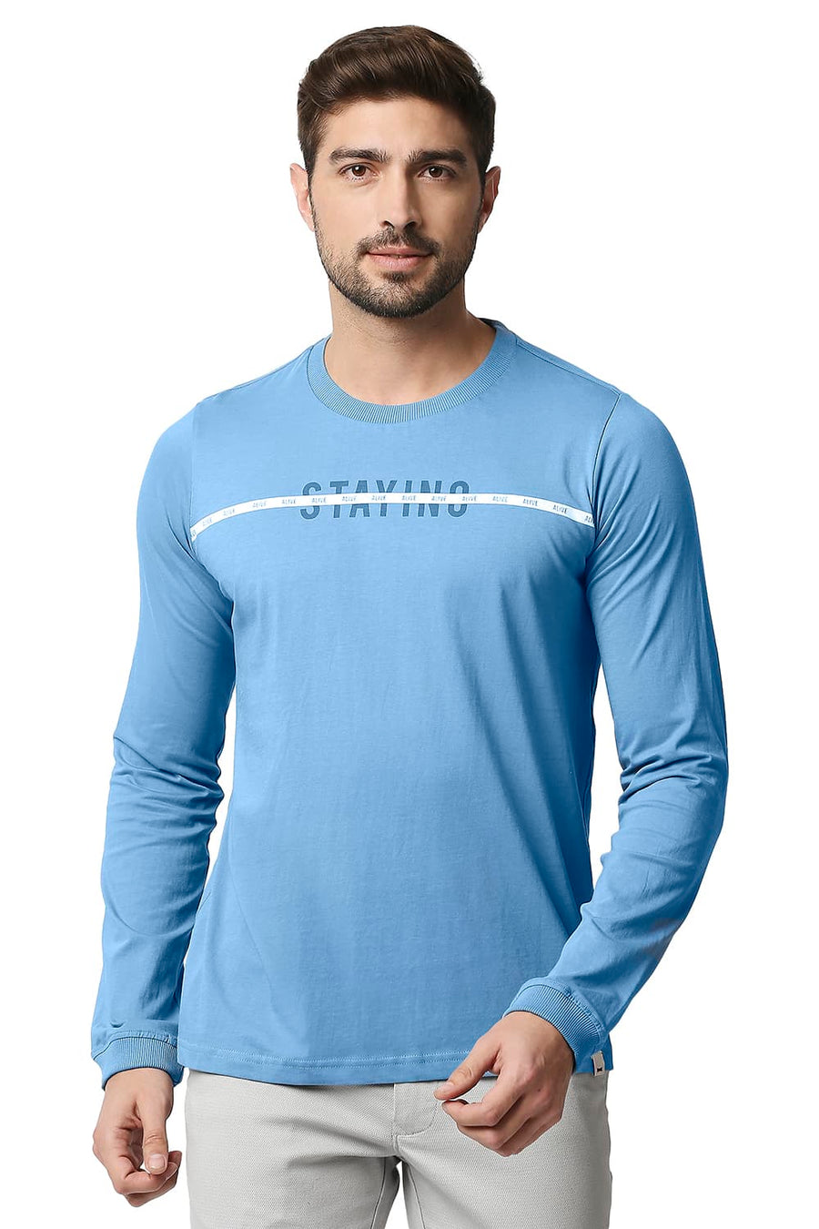 BASICS MUSCLE FIT NIAGARA BLUE CREW NECK T-SHIRT