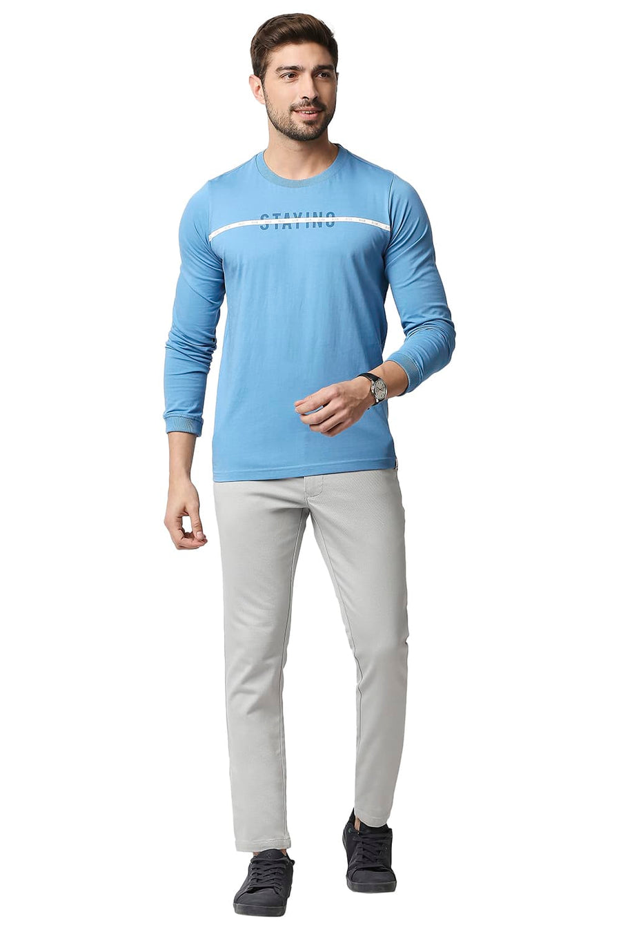 BASICS MUSCLE FIT NIAGARA BLUE CREW NECK T-SHIRT