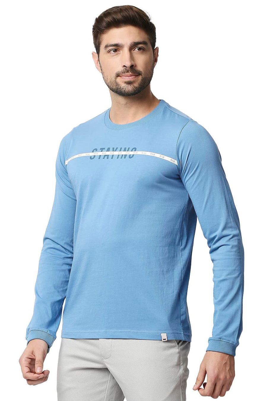 BASICS MUSCLE FIT NIAGARA BLUE CREW NECK T-SHIRT