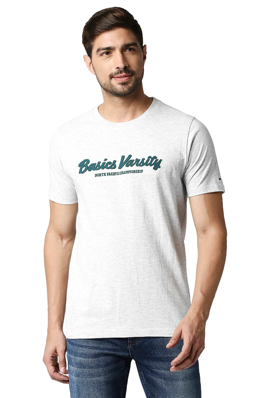 BASICS MUSCLE FIT LUCENT WHITE CREW T-SHIRT