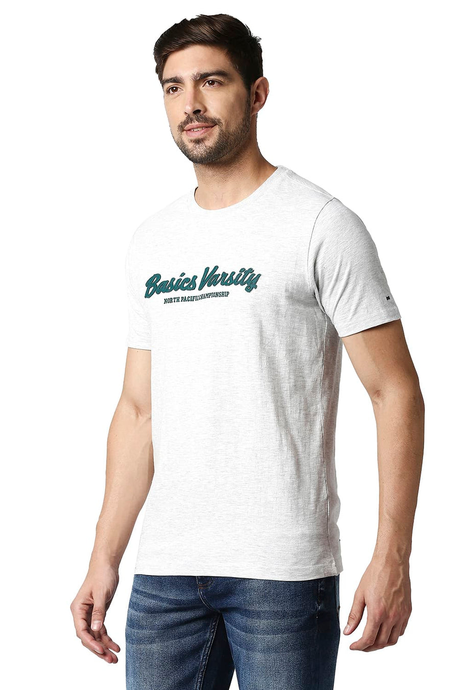BASICS MUSCLE FIT LUCENT WHITE CREW T-SHIRT