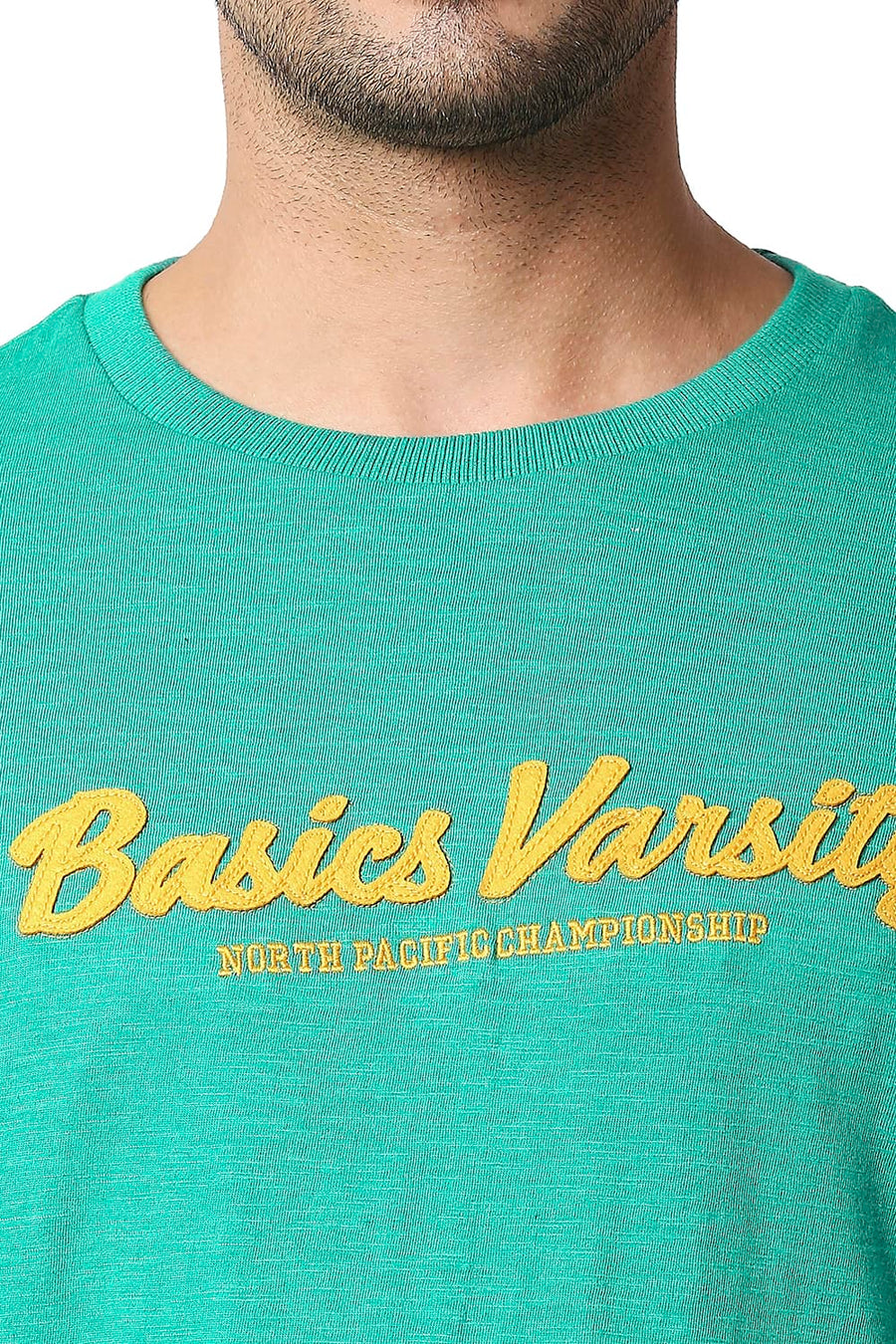 BASICS MUSCLE FIT SPORTING GREEN CREW T-SHIRT